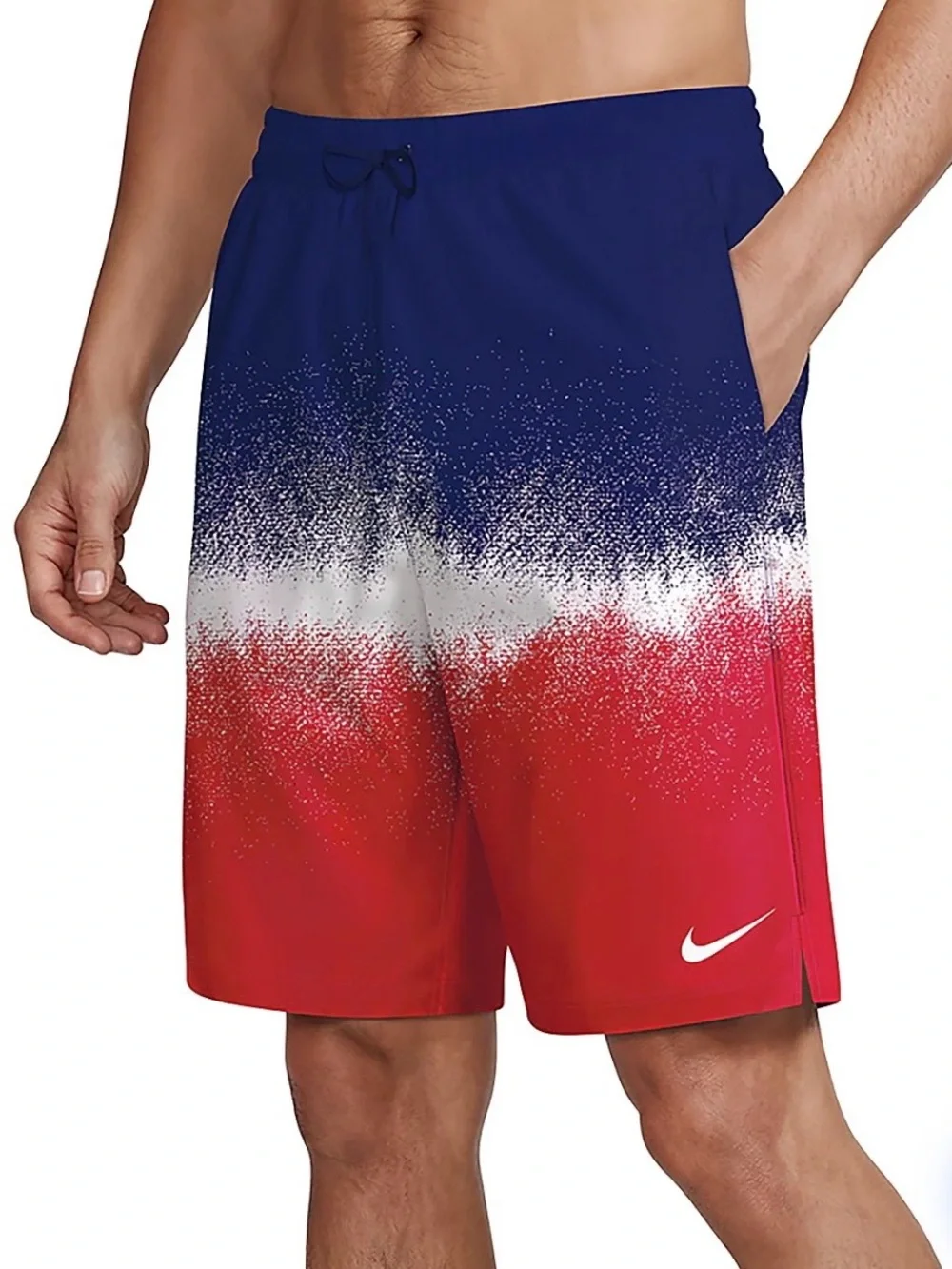 Nike Swim USA Small Ocean Merge Volley Trunks NESSF547-934 Red, White, Blue Sz L